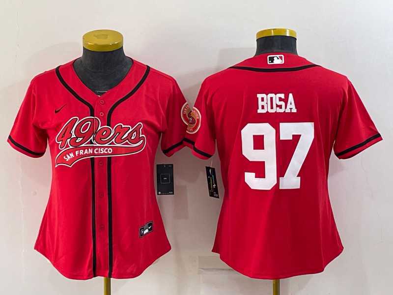 Women%27s San Francisco 49ers #97 Nick Bosa Red With Patch Cool Base Stitched Baseball Jersey